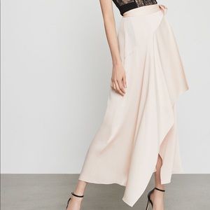 BCBGMAXAZRIA Asymmetrical Satin Maxi Wrap Skirt